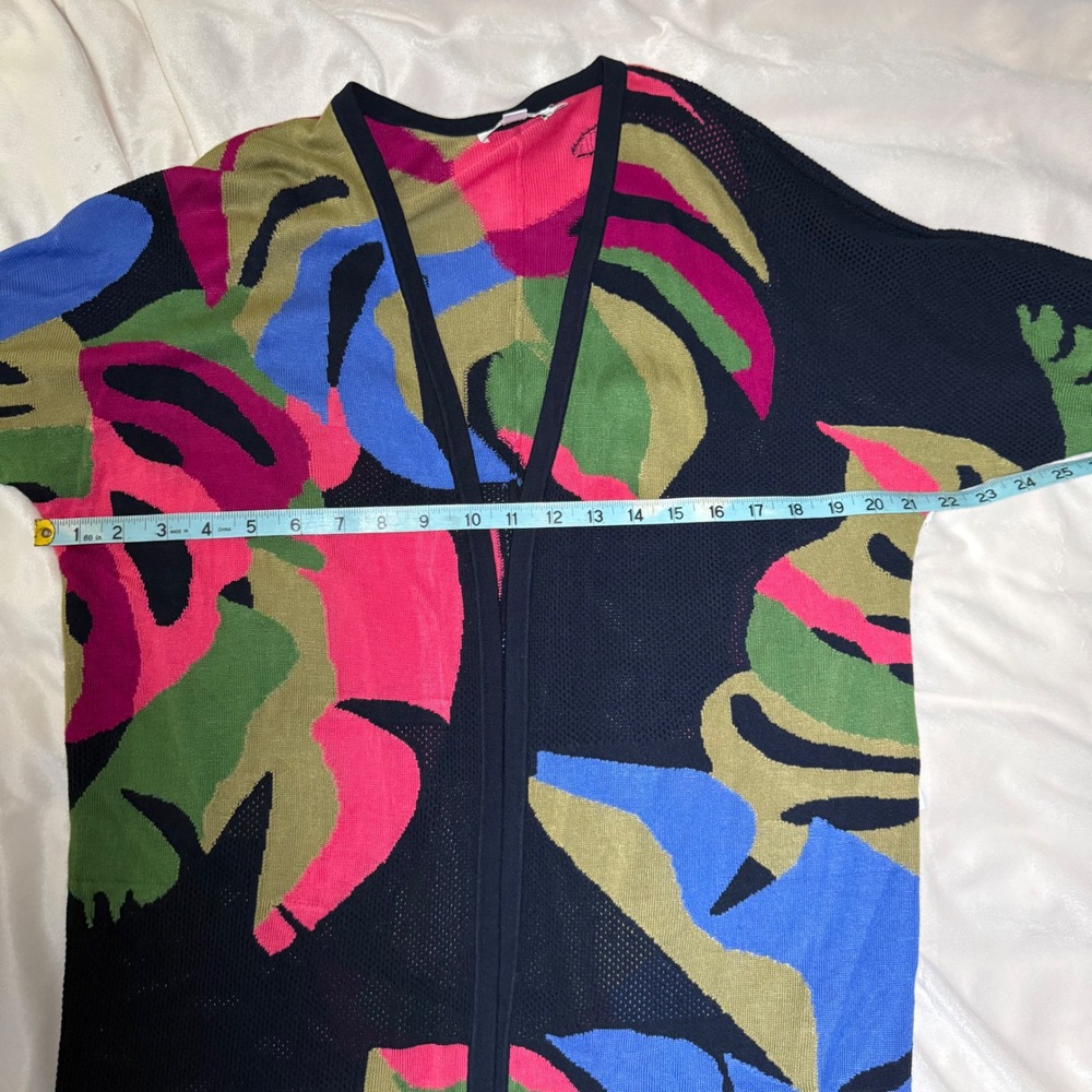 Chicos Abstract Floral Print Duster Cardigan Navy Blue Pink Green Size Small - Picture 9 of 10